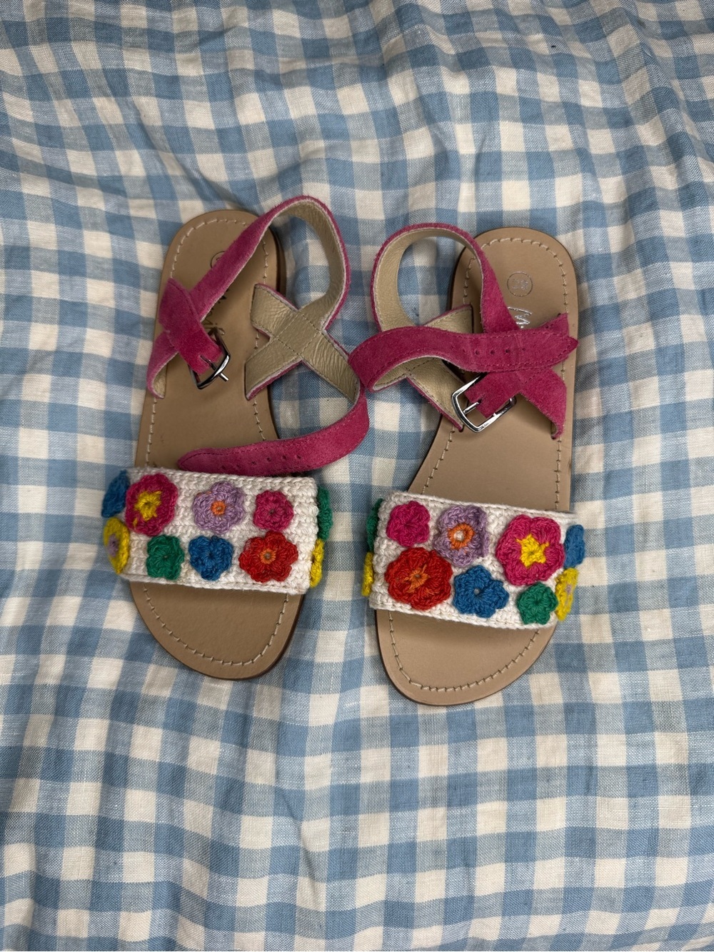 Mini Boden Pink Floral Crochet Strap Sandals